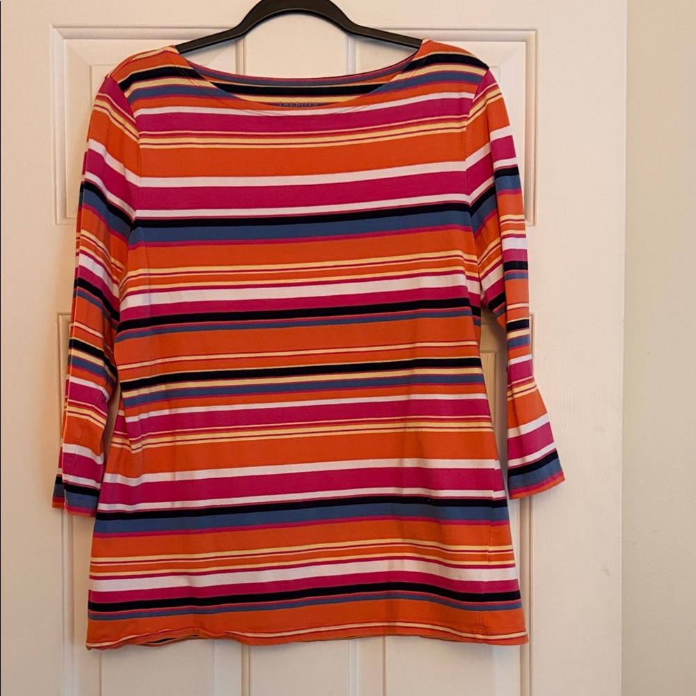 Talbots Orange and Pink Striped 3/4 Sleeve Top